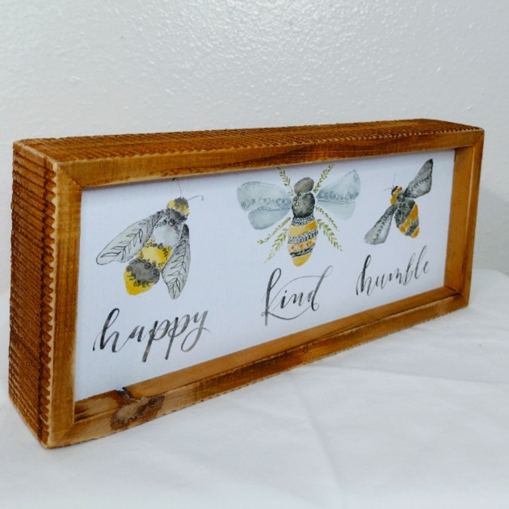 Box Sign, Bees, Happy, Kind, Humble - (10x4.25x1.75 In) - Primitives by Kathy.